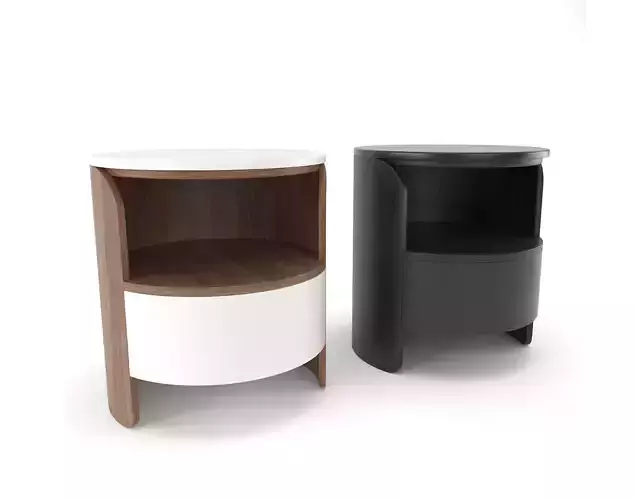 Nightstand HC28 ANNI Round wooden bedside table with drawers 3D model