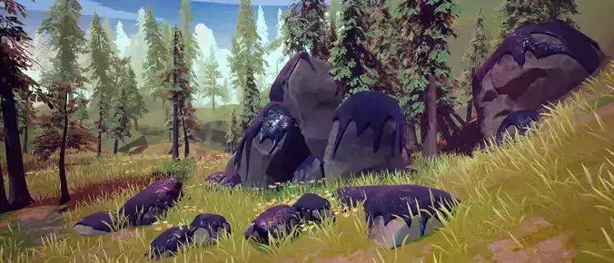 Cursed Fantasy Modular Rock with Moss stylized asset pack