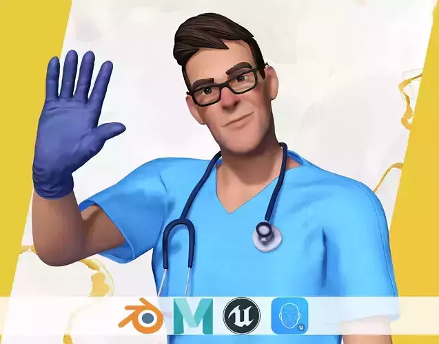 3D Medical Cartoon Doctor Model Full Rigged toon Medic Low-poly 3D model