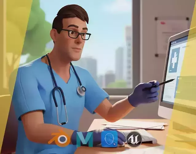 3D Medical Cartoon Doctor Model Full Rigged toon Medic Low-poly 3D model