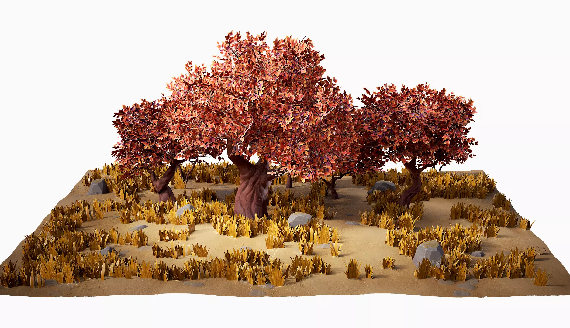 Stylized Trees Autumn Group Low-poly 3D model