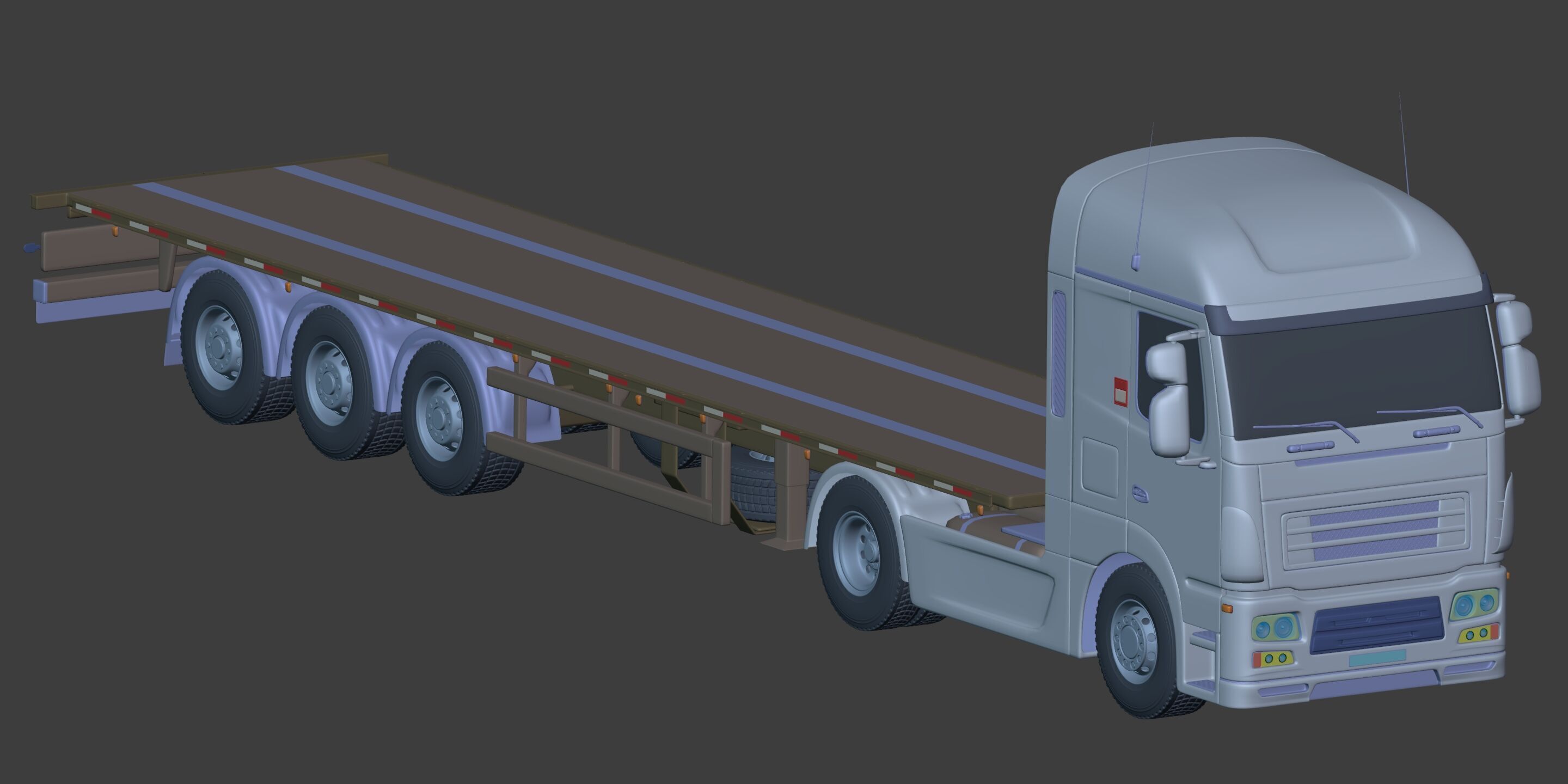 Flatbed Tailer Truck -- Generic Design 3D model_9