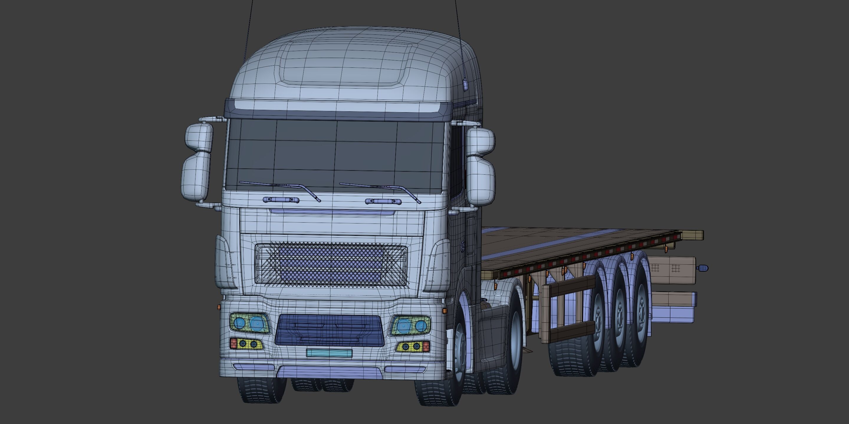 Flatbed Tailer Truck -- Generic Design 3D model_4