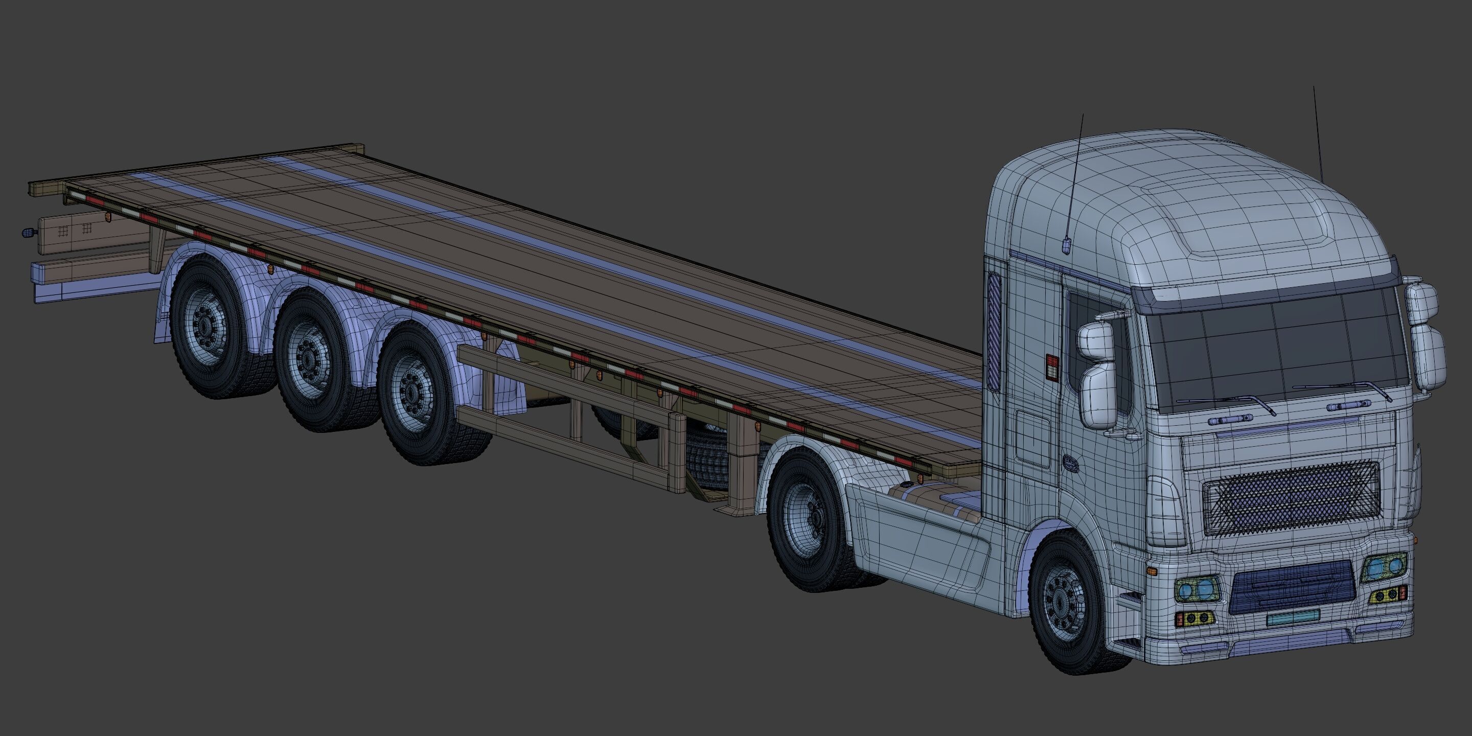Flatbed Tailer Truck -- Generic Design 3D model_10