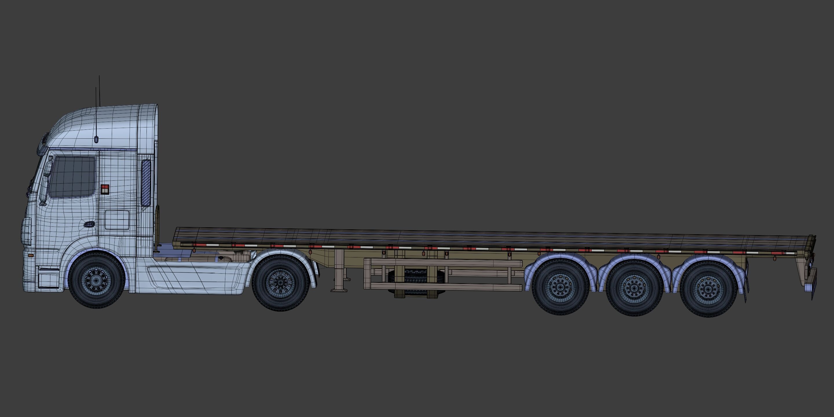 Flatbed Tailer Truck -- Generic Design 3D model_6