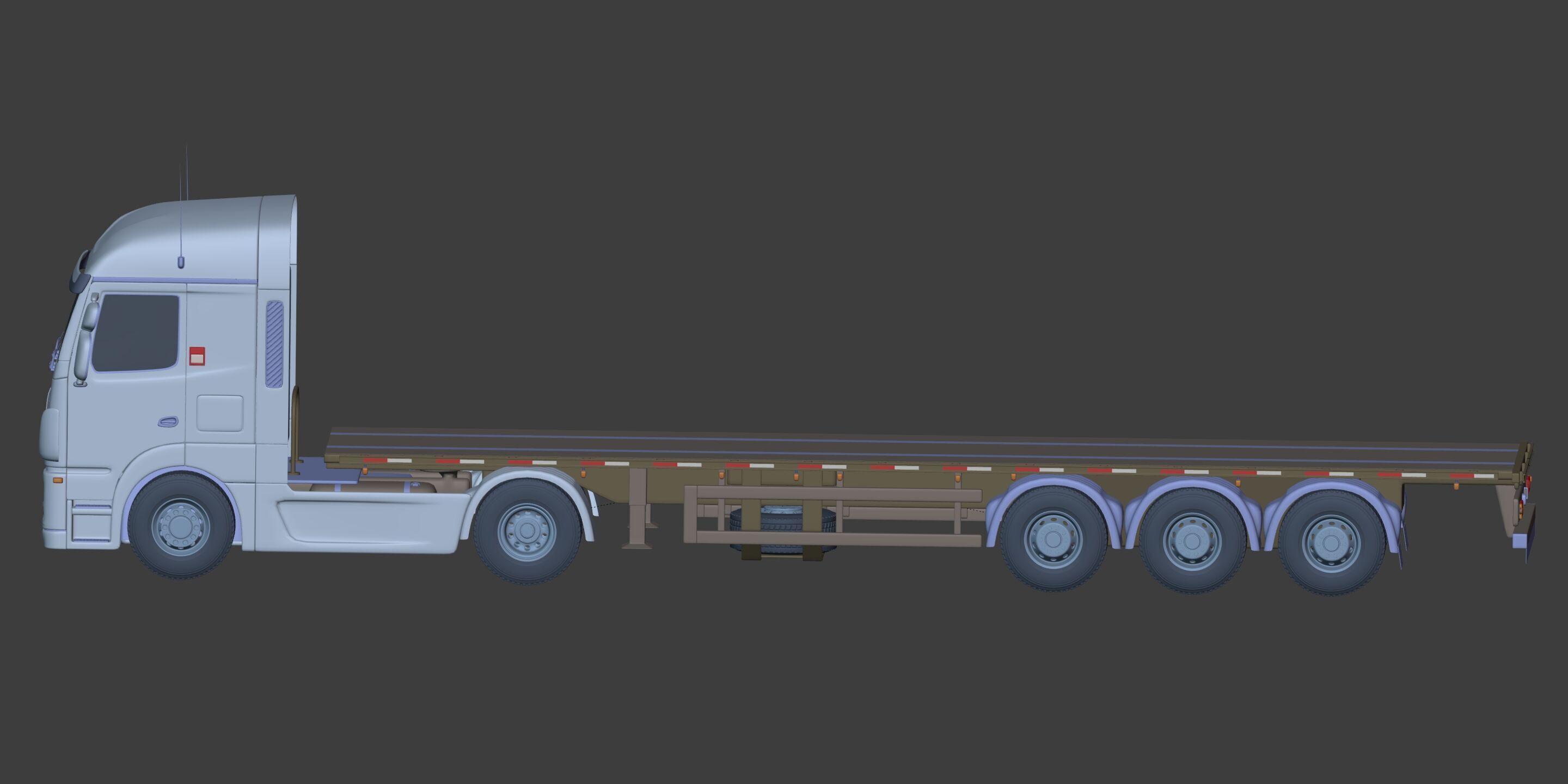 Flatbed Tailer Truck -- Generic Design 3D model_5