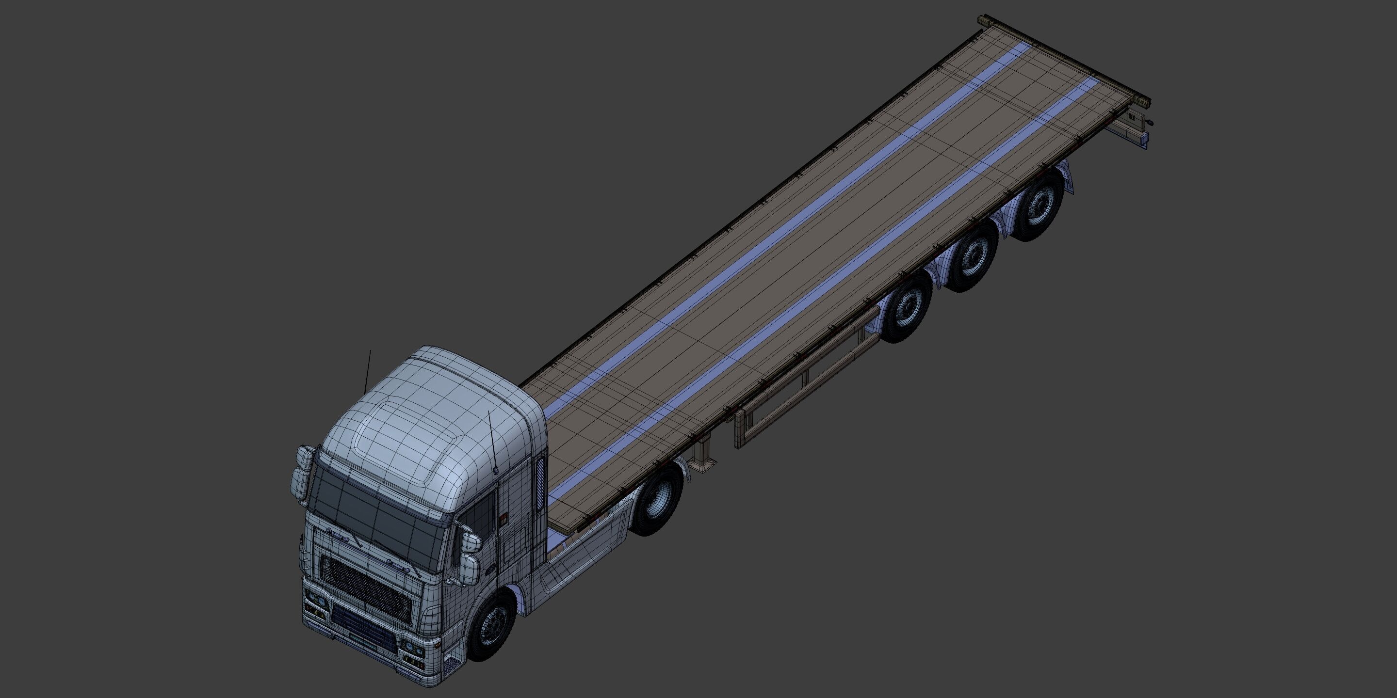 Flatbed Tailer Truck -- Generic Design 3D model_8