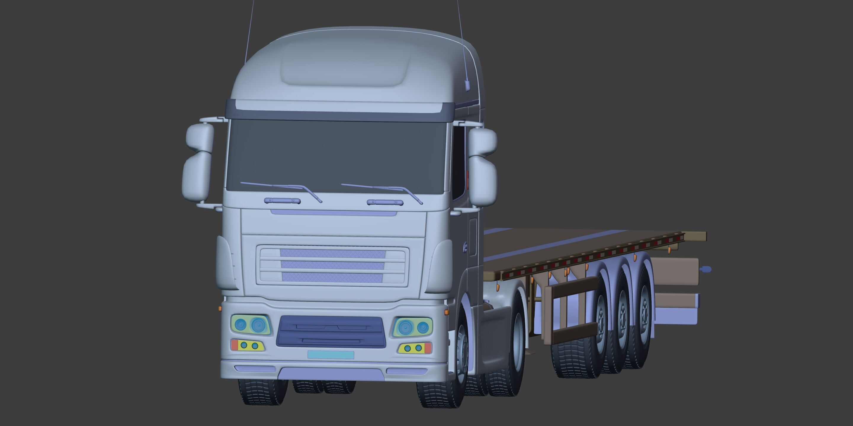 Flatbed Tailer Truck -- Generic Design 3D model_3