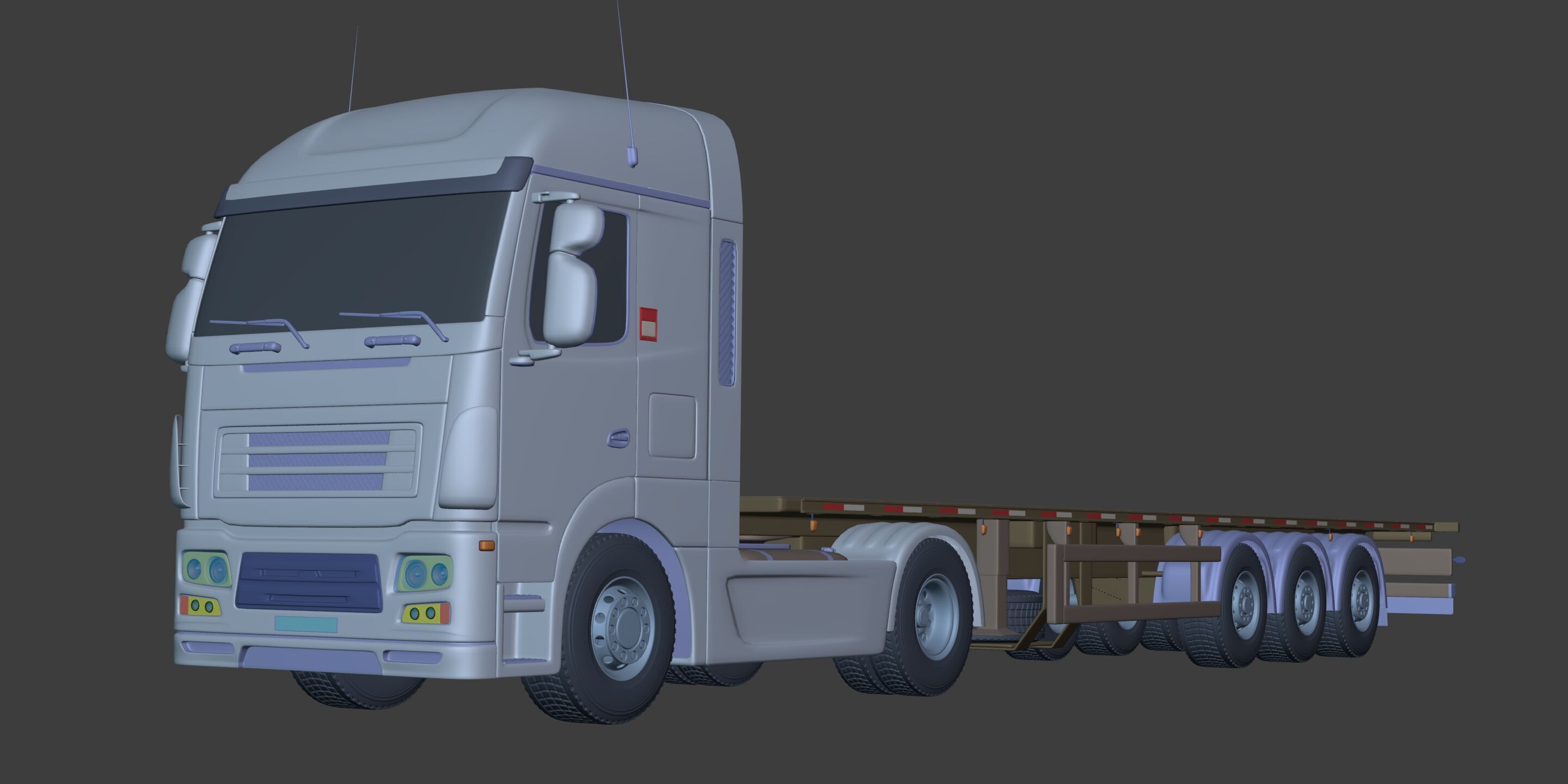 Flatbed Tailer Truck -- Generic Design 3D model_1