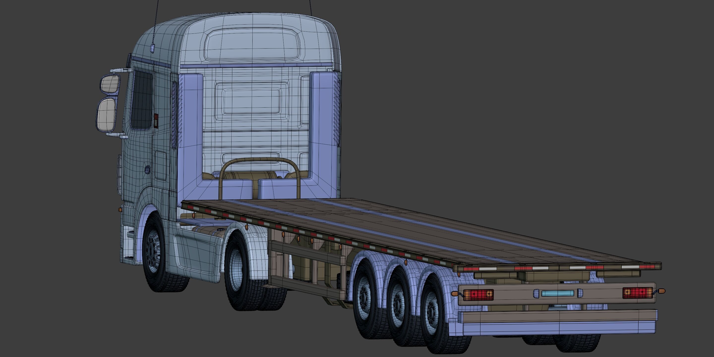 Flatbed Tailer Truck -- Generic Design 3D model_12