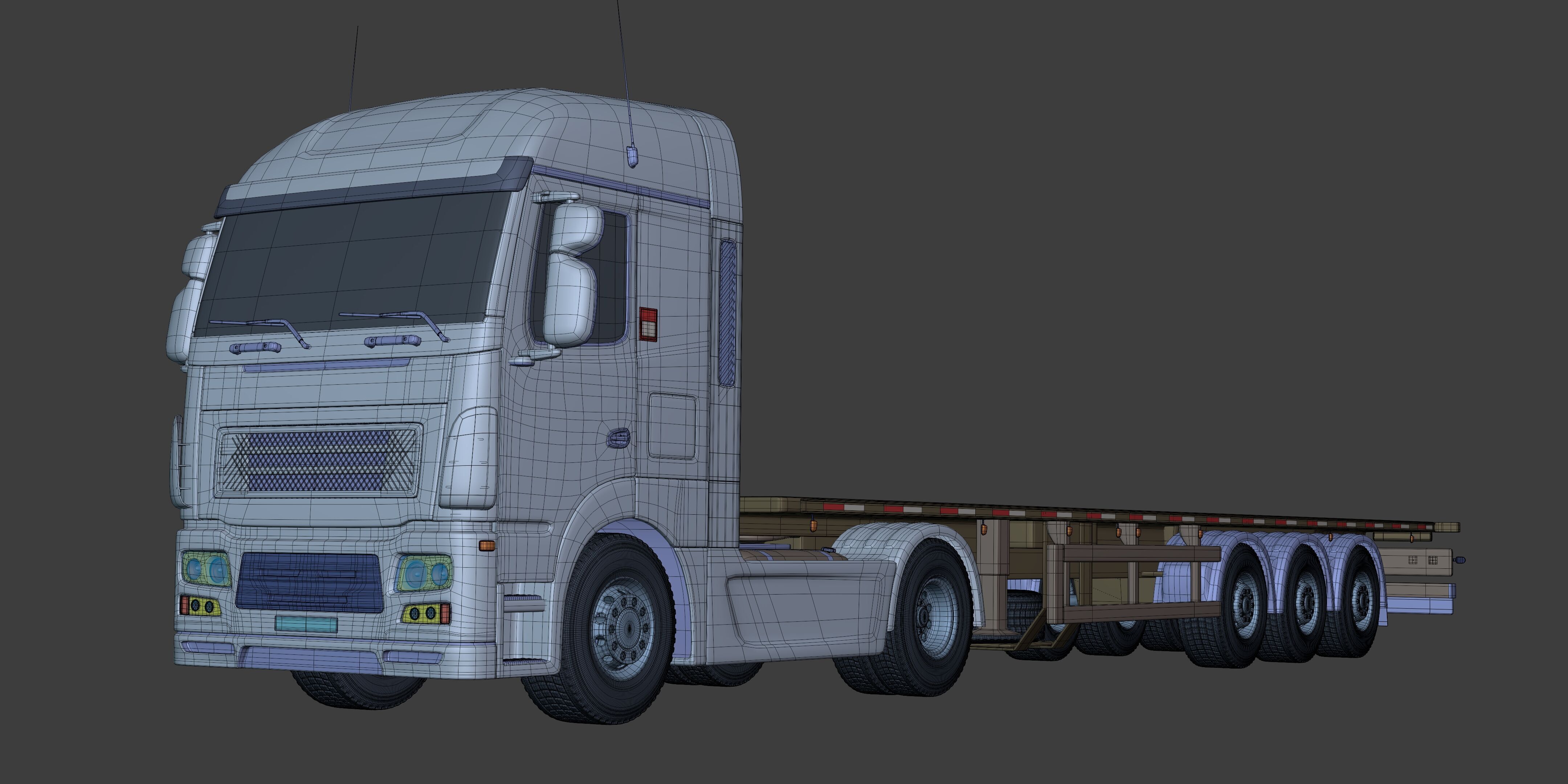 Flatbed Tailer Truck -- Generic Design 3D model_2