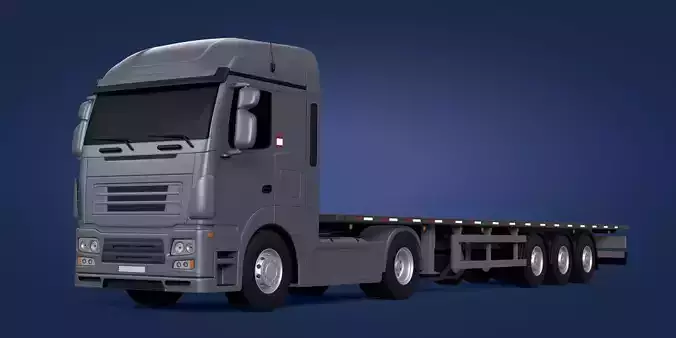  Flatbed Tailer Truck -- Generic Design 3D model