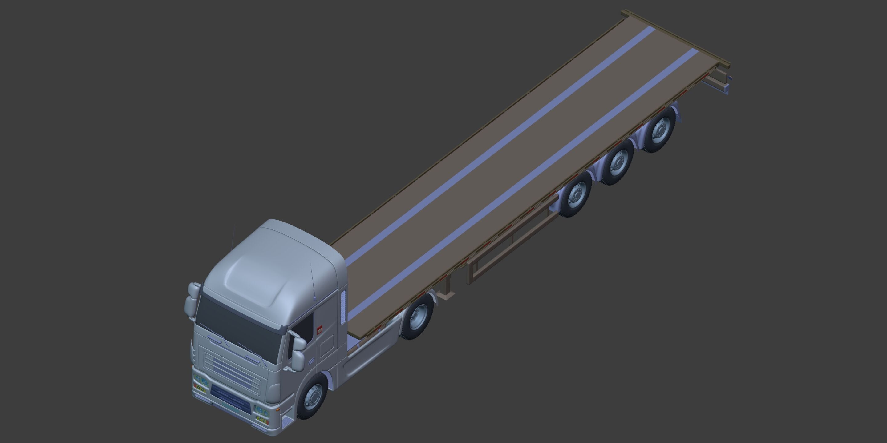 Flatbed Tailer Truck -- Generic Design 3D model_7