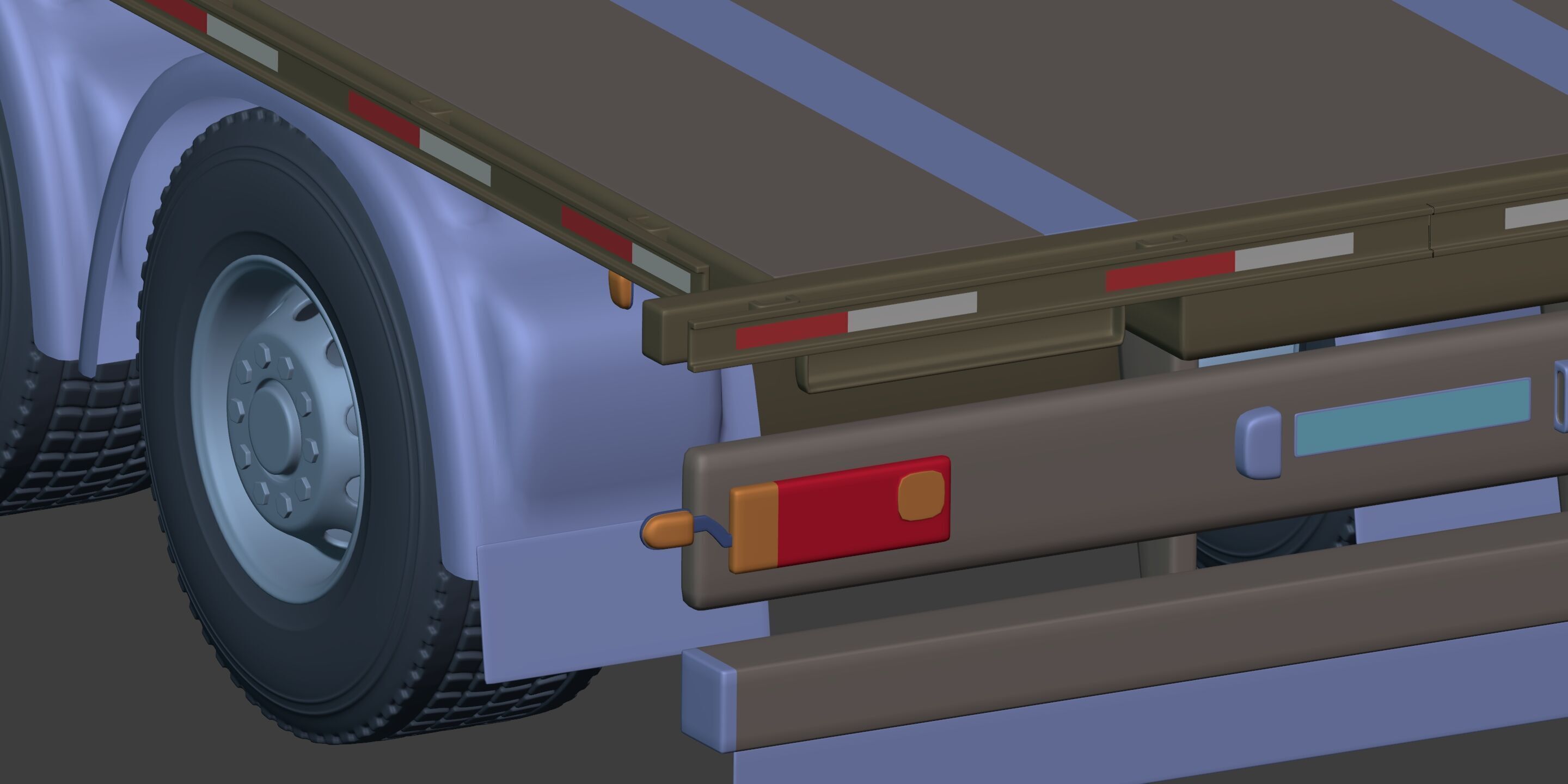 Flatbed Tailer Truck -- Generic Design 3D model_23