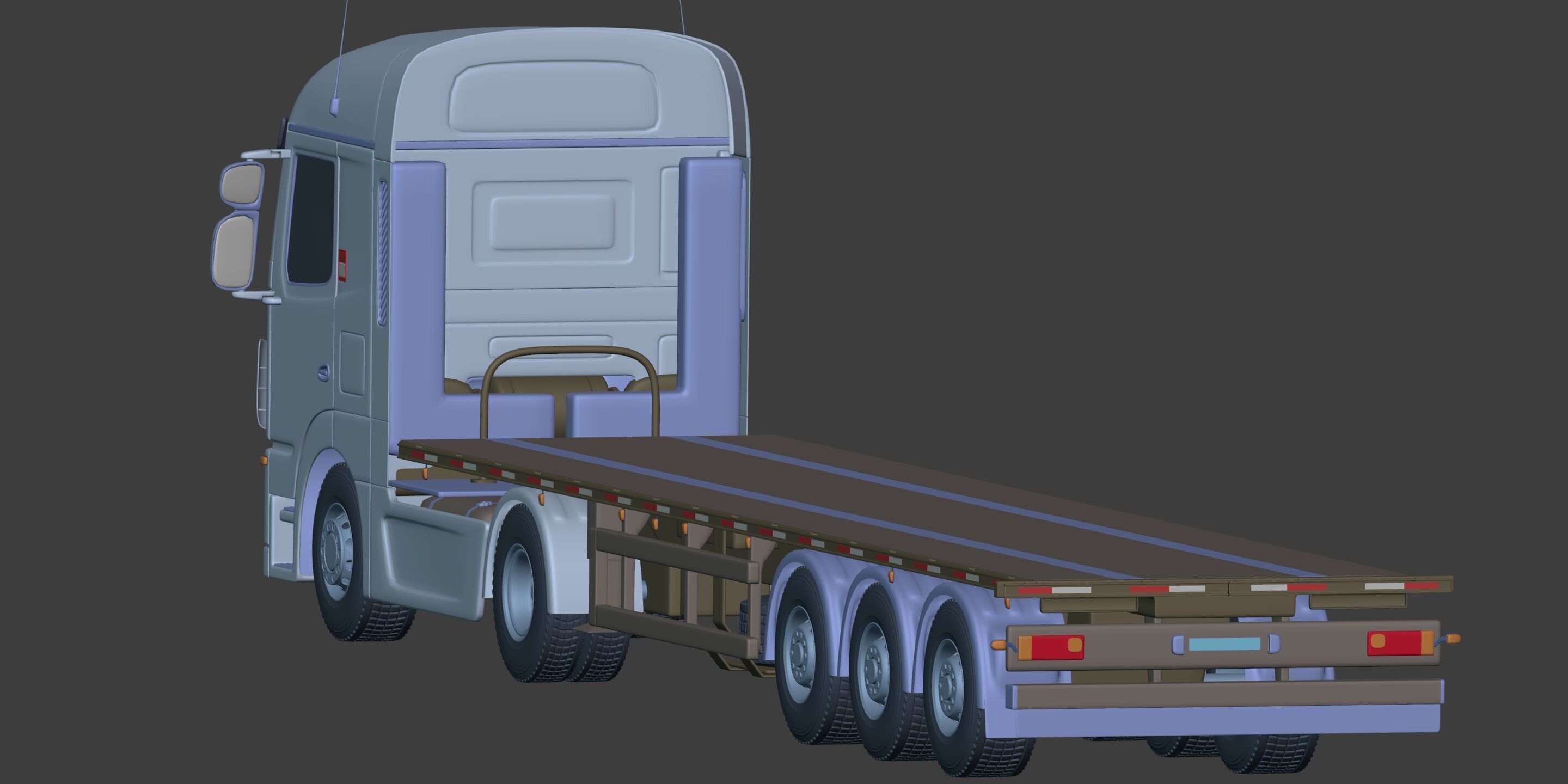 Flatbed Tailer Truck -- Generic Design 3D model_11