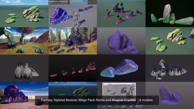 Fantasy Stylized Modular Mega Pack Rocks and Magical Crystals 