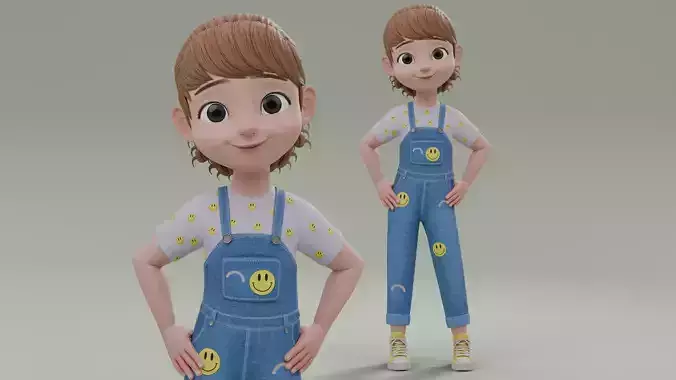 Cartoon Girl Rig Low-poly 3D model