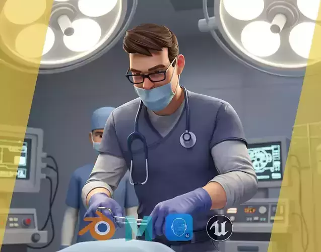 Stylized Cartoon Male Nurse Medical Doctor Character Low-poly 3D model