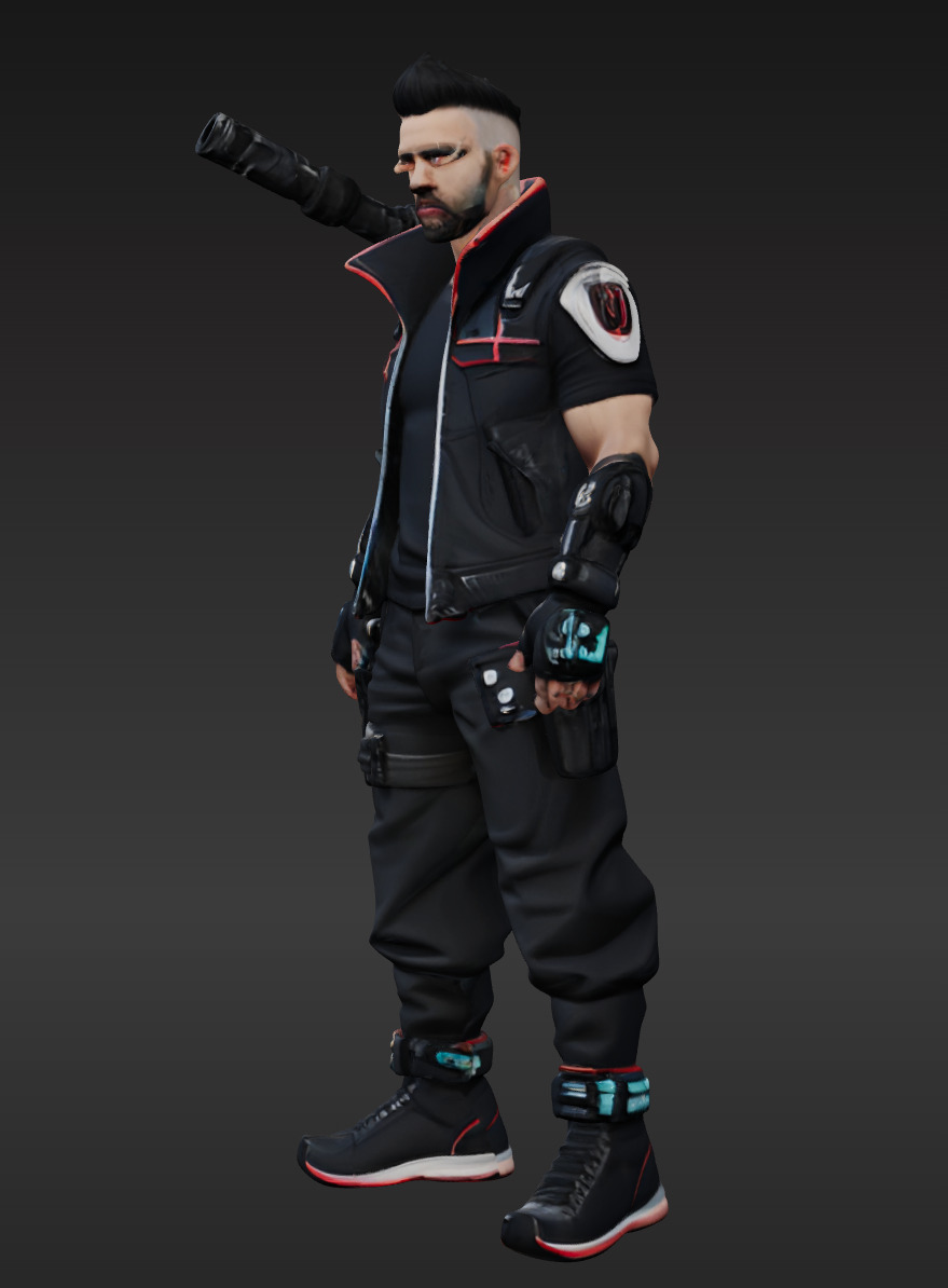 Cyberpunk Street Mercenary 3D Animated and Printable Character  Low-poly 3D model_3