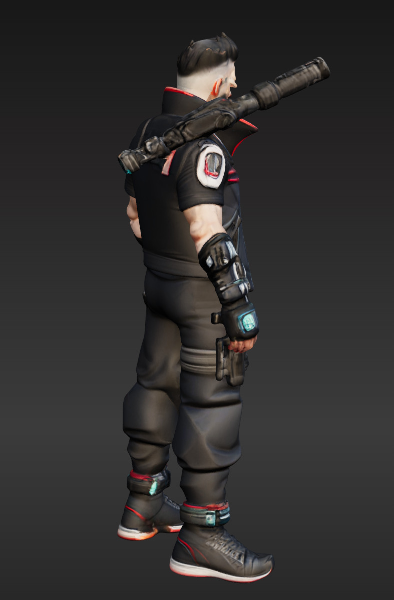 Cyberpunk Street Mercenary 3D Animated and Printable Character  Low-poly 3D model_2