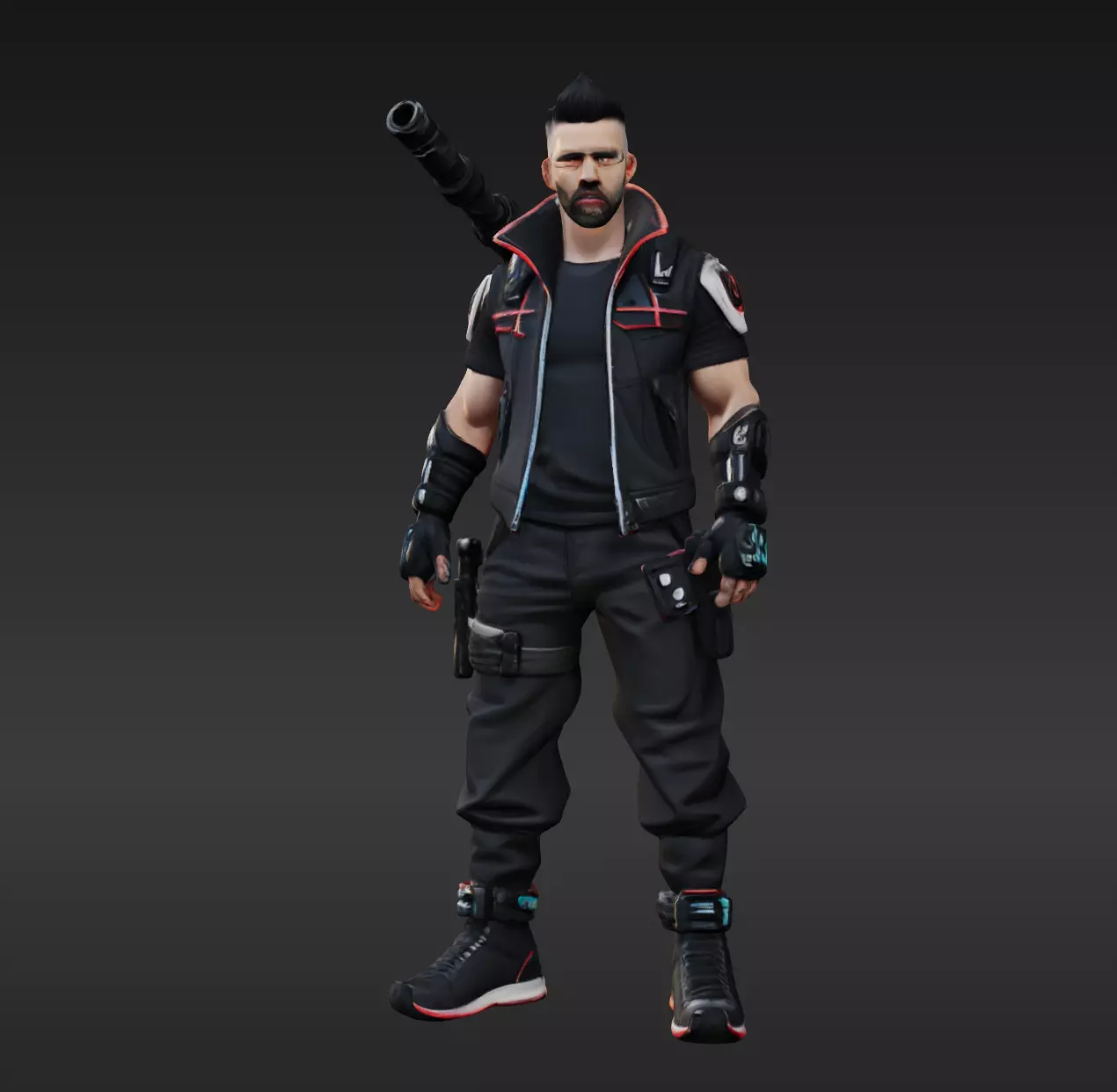 Cyberpunk Street Mercenary 3D Animated and Printable Character  Low-poly 3D model_0