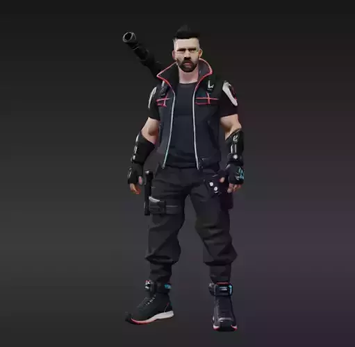 Cyberpunk Street Mercenary 3D Animated and Printable Character 