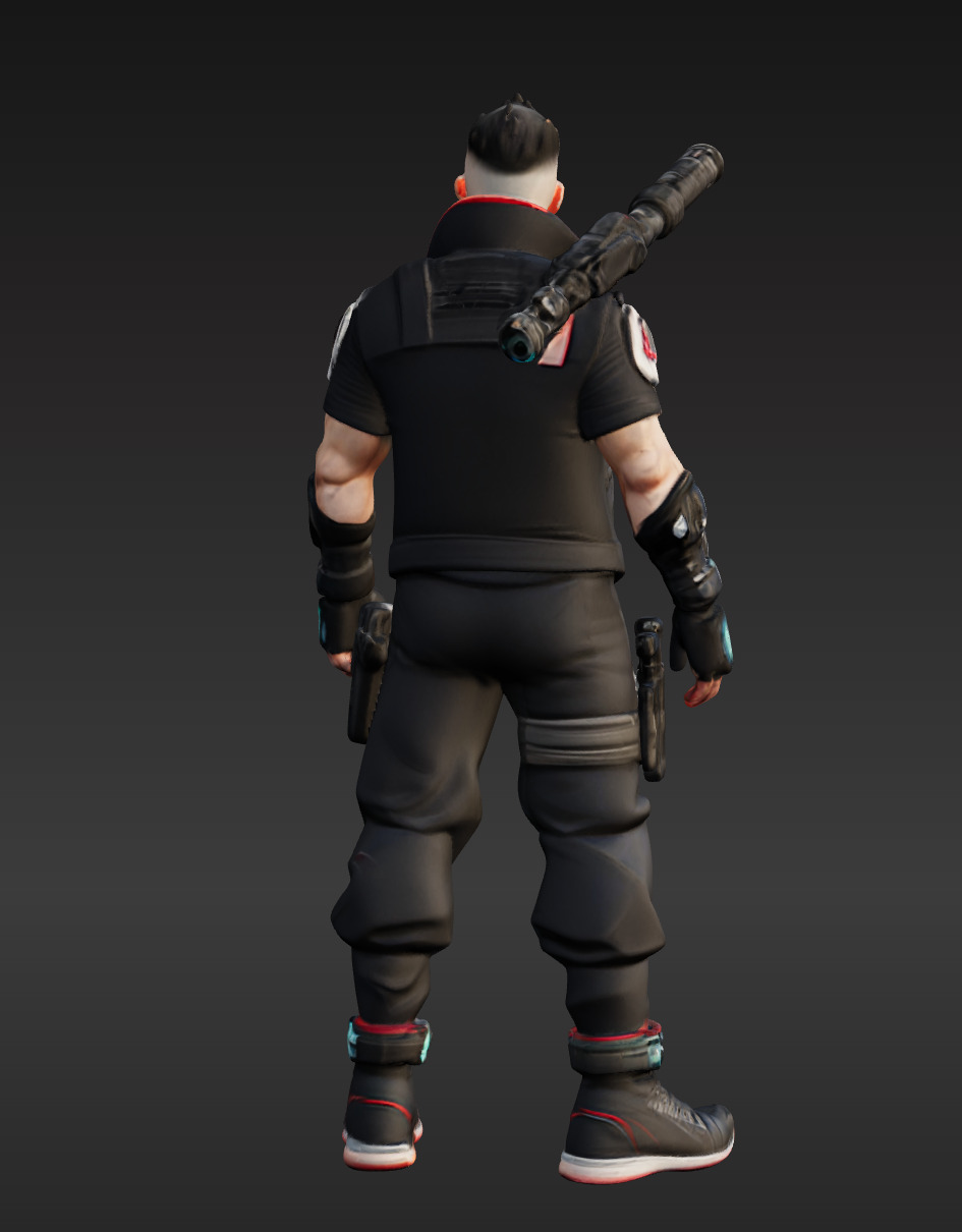 Cyberpunk Street Mercenary 3D Animated and Printable Character  Low-poly 3D model_4