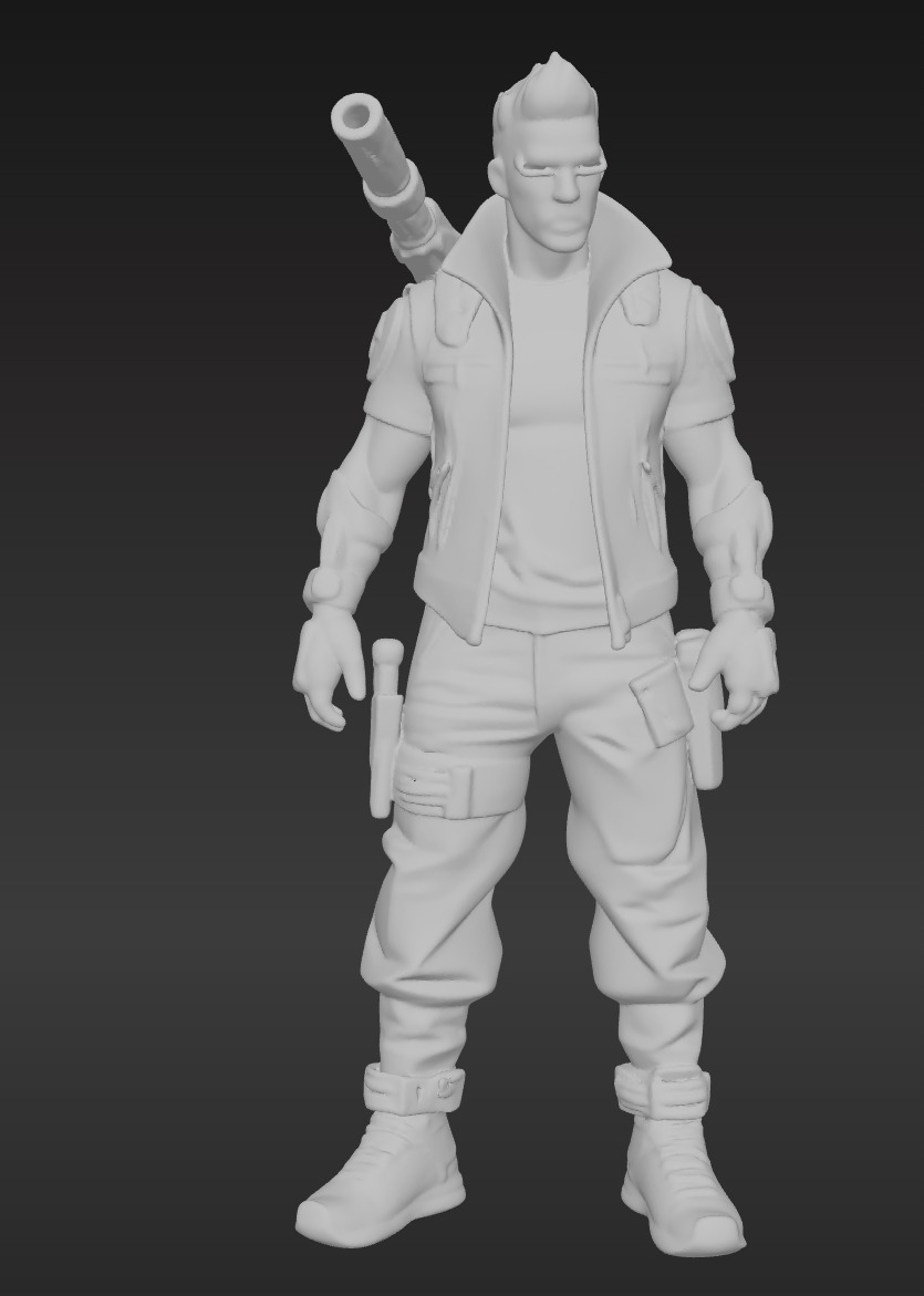 Cyberpunk Street Mercenary 3D Animated and Printable Character  Low-poly 3D model_8