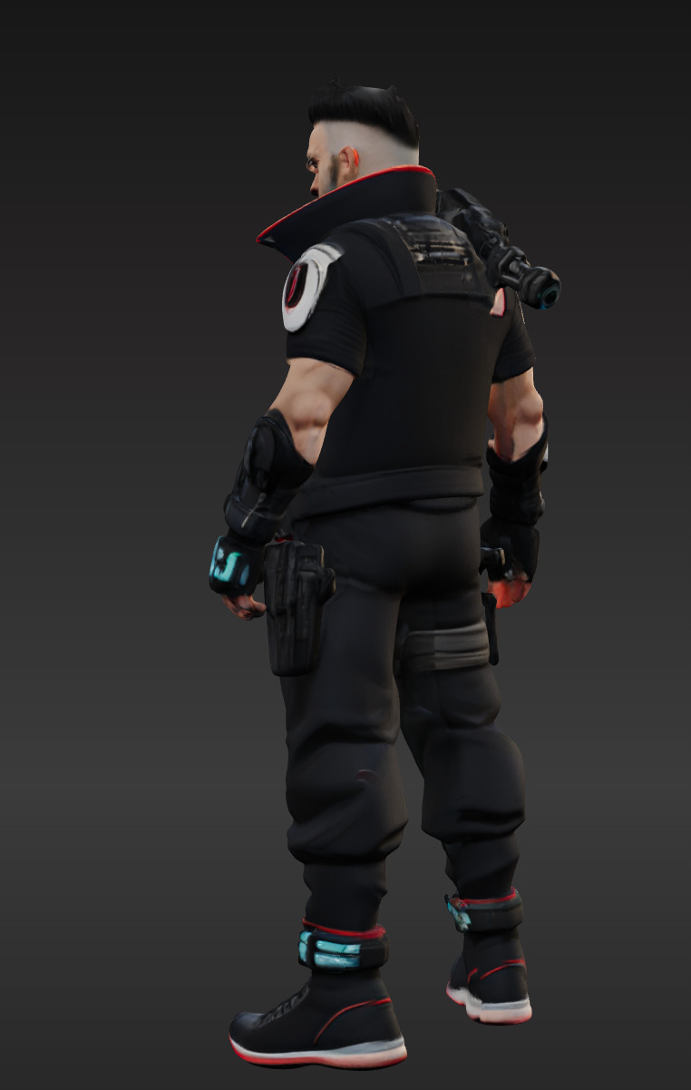 Cyberpunk Street Mercenary 3D Animated and Printable Character  Low-poly 3D model_5