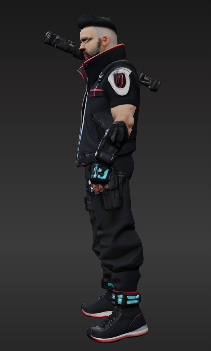 Cyberpunk Street Mercenary 3D Animated and Printable Character  Low-poly 3D model_1
