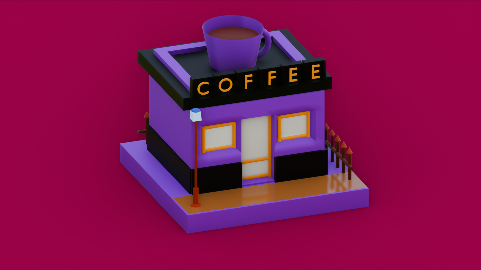 Coffee Shop Low-poly 3D model_1
