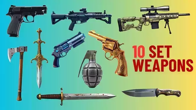 Ultimate Weapon Bundle 10 High Quality 3D Models for Games VR AR