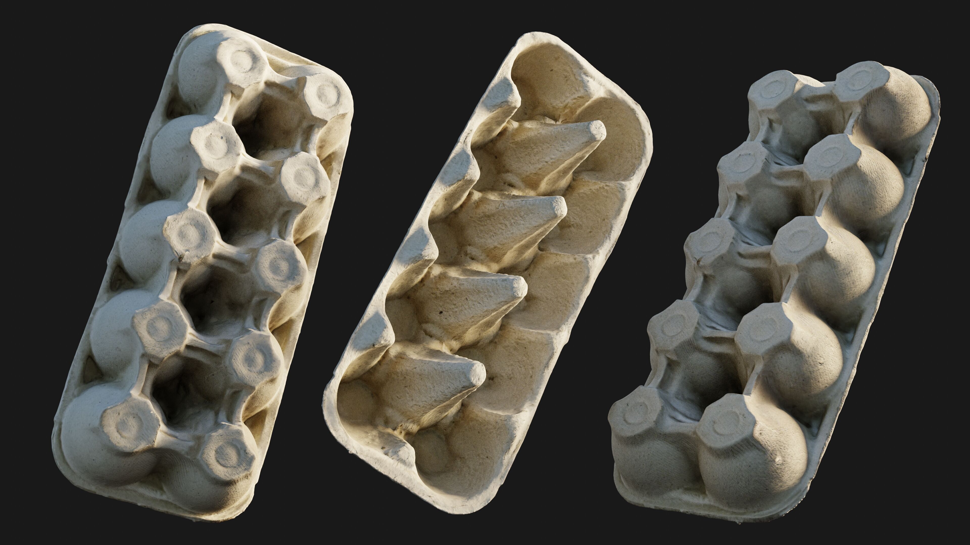 Scanned paper egg tray Low-poly 3D model_2