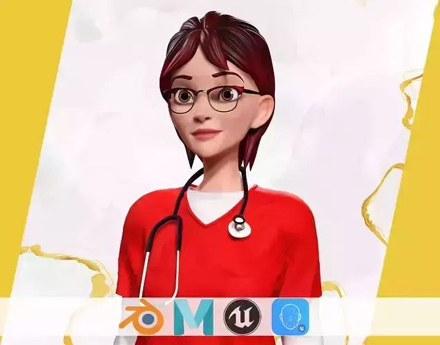 Toon Female Medic Rigged Model Nurse Medical Doctor Low-poly 3D model