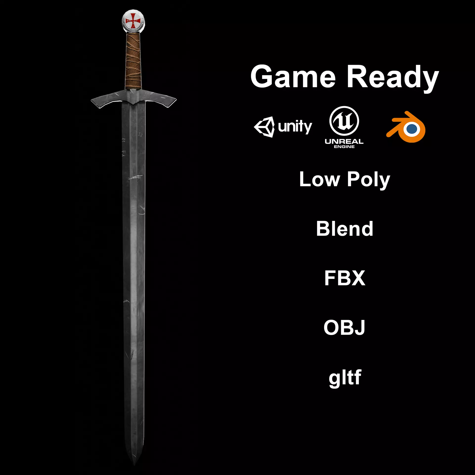 Templar Knight Sword Free low-poly 3D model