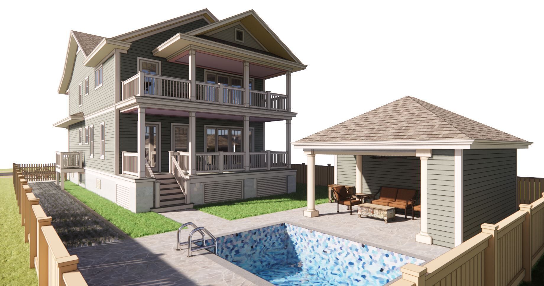 Classic American 2-Storey House 3D model_10