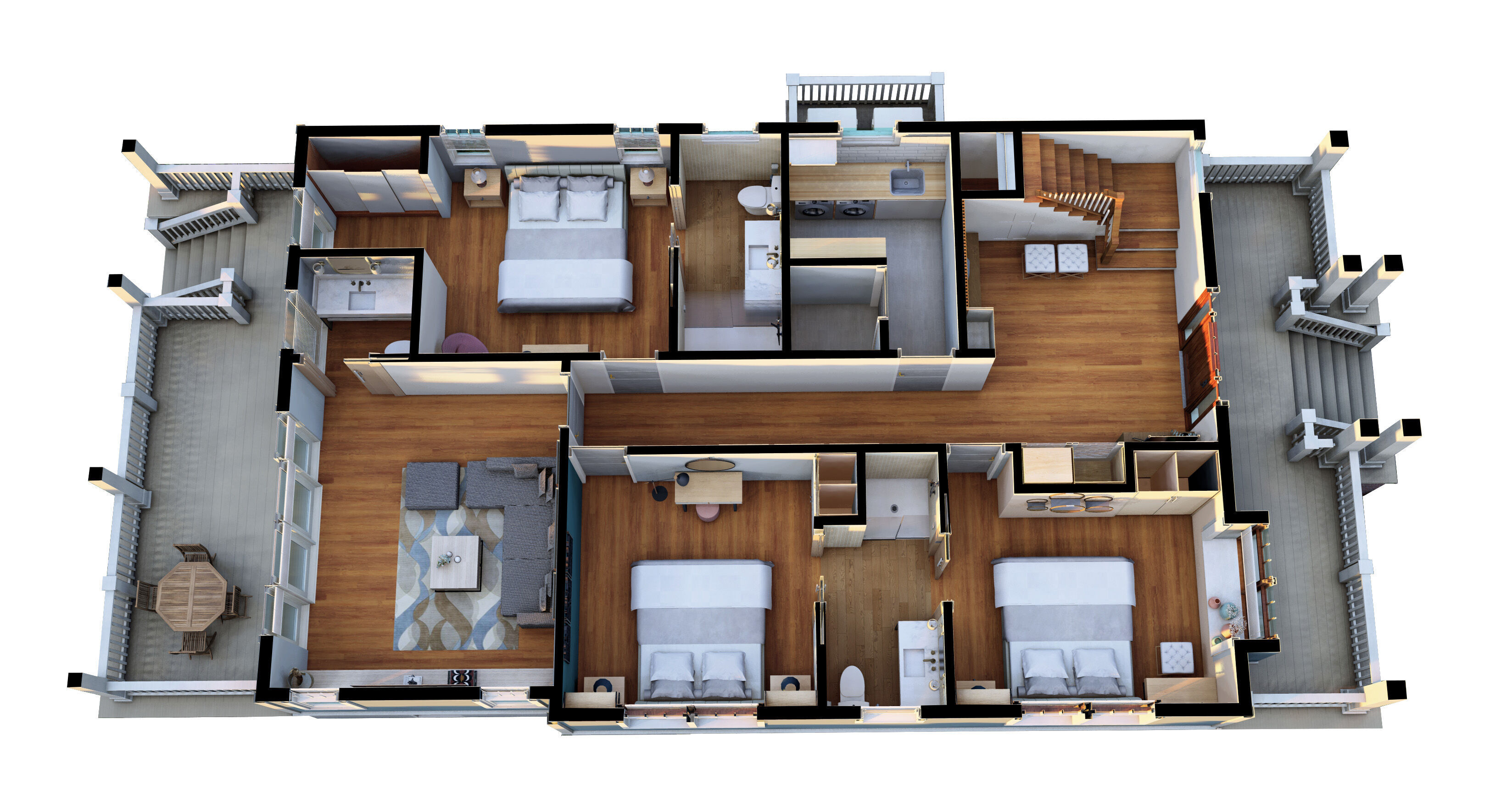 Classic American 2-Storey House 3D model_6