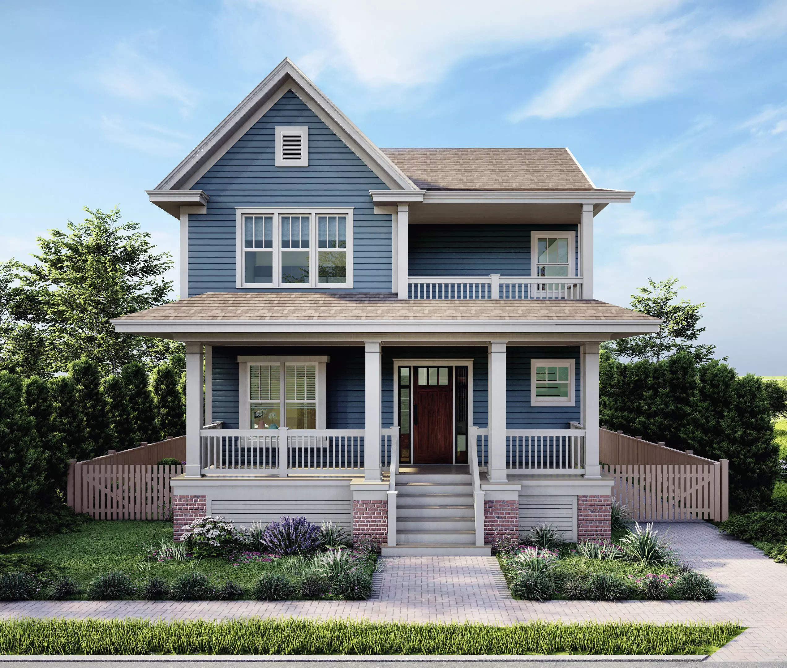 Classic American 2-Storey House 3D model_0