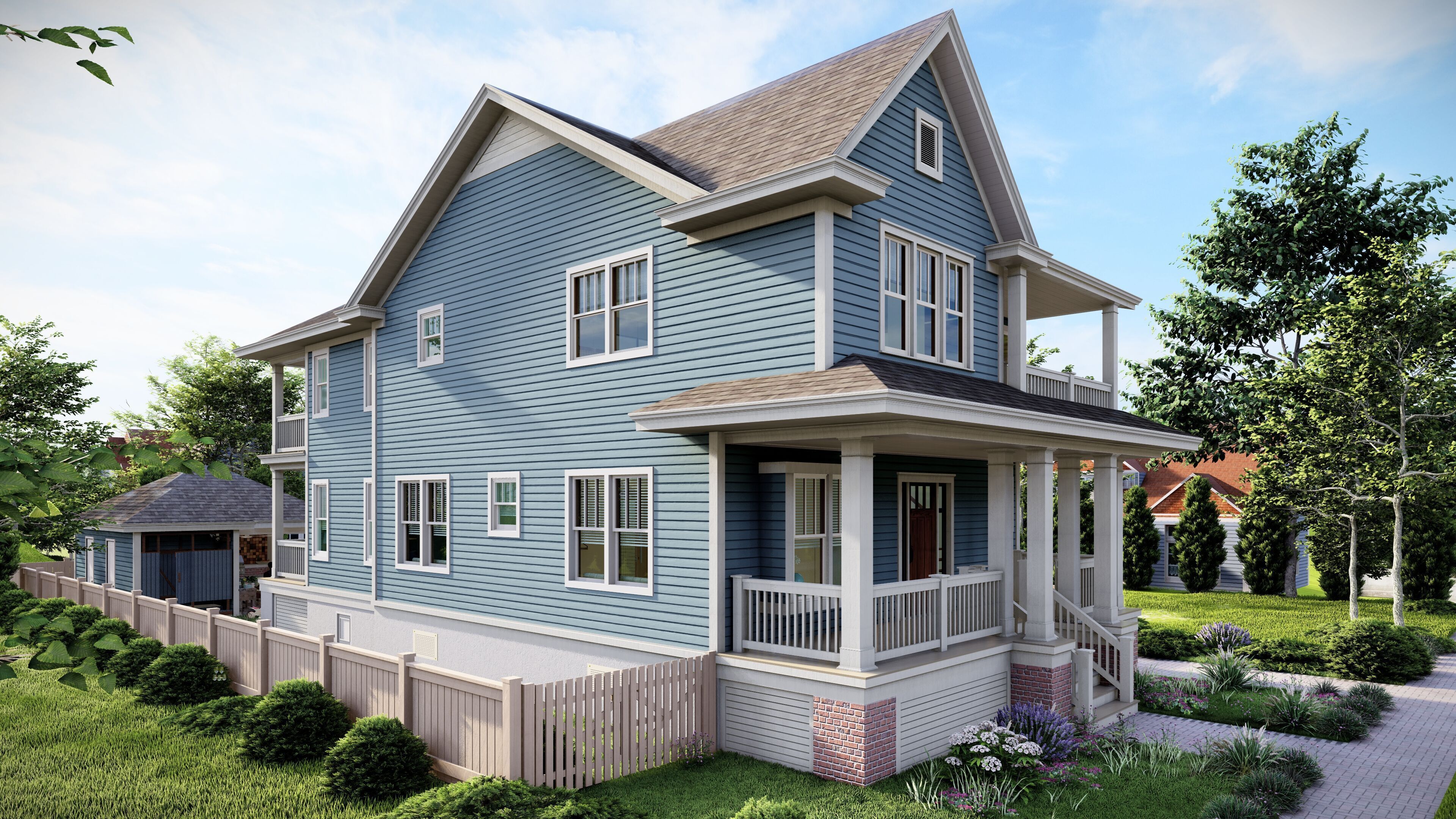 Classic American 2-Storey House 3D model_4