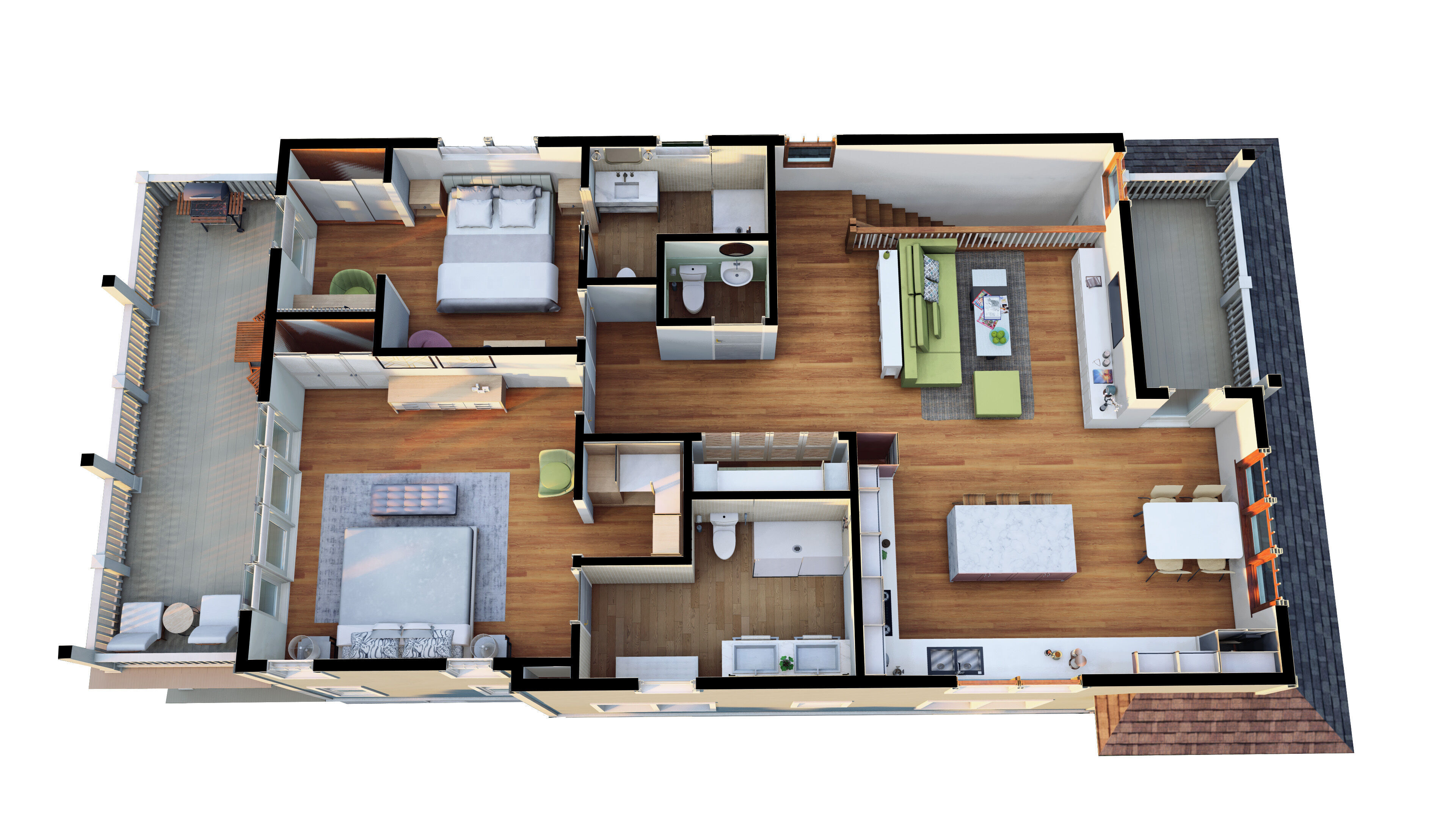 Classic American 2-Storey House 3D model_7