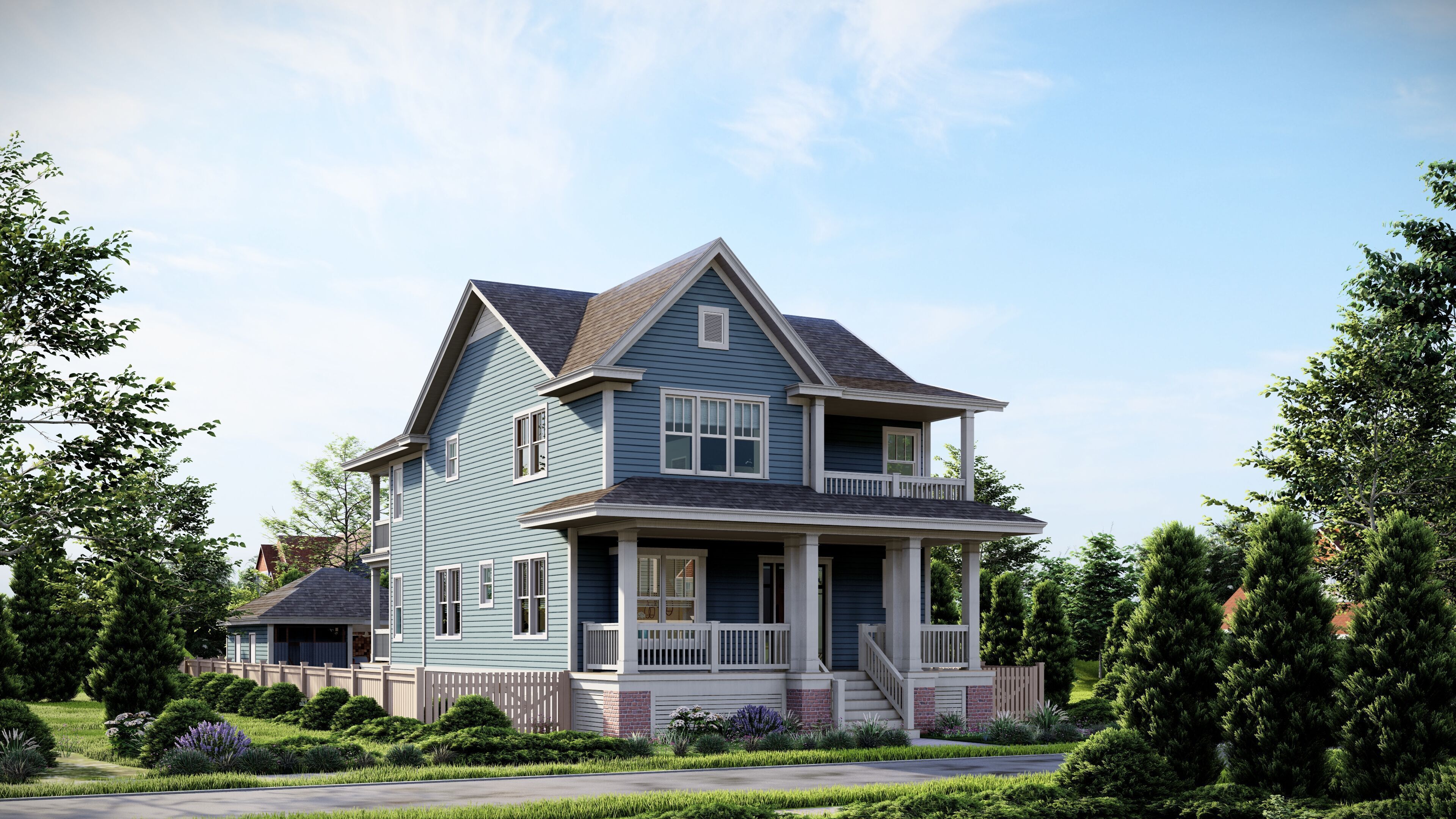 Classic American 2-Storey House 3D model_2