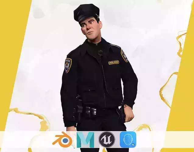 Stylized Cop Cartoon Police Officer Rigged Policeman Low-poly 3D model