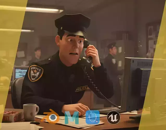 Stylized Cop Cartoon Police Officer Rigged Policeman Low-poly 3D model