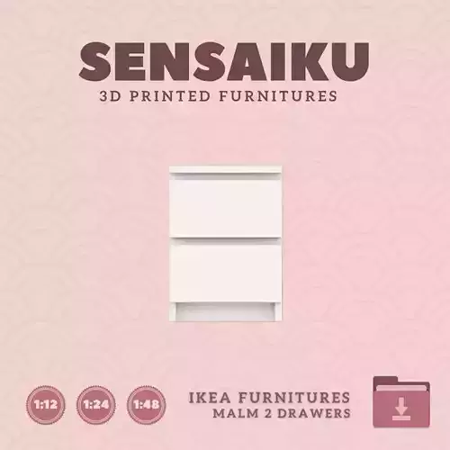 Miniature Malm 2 Drawers IKEA 3D Print Instant Download
