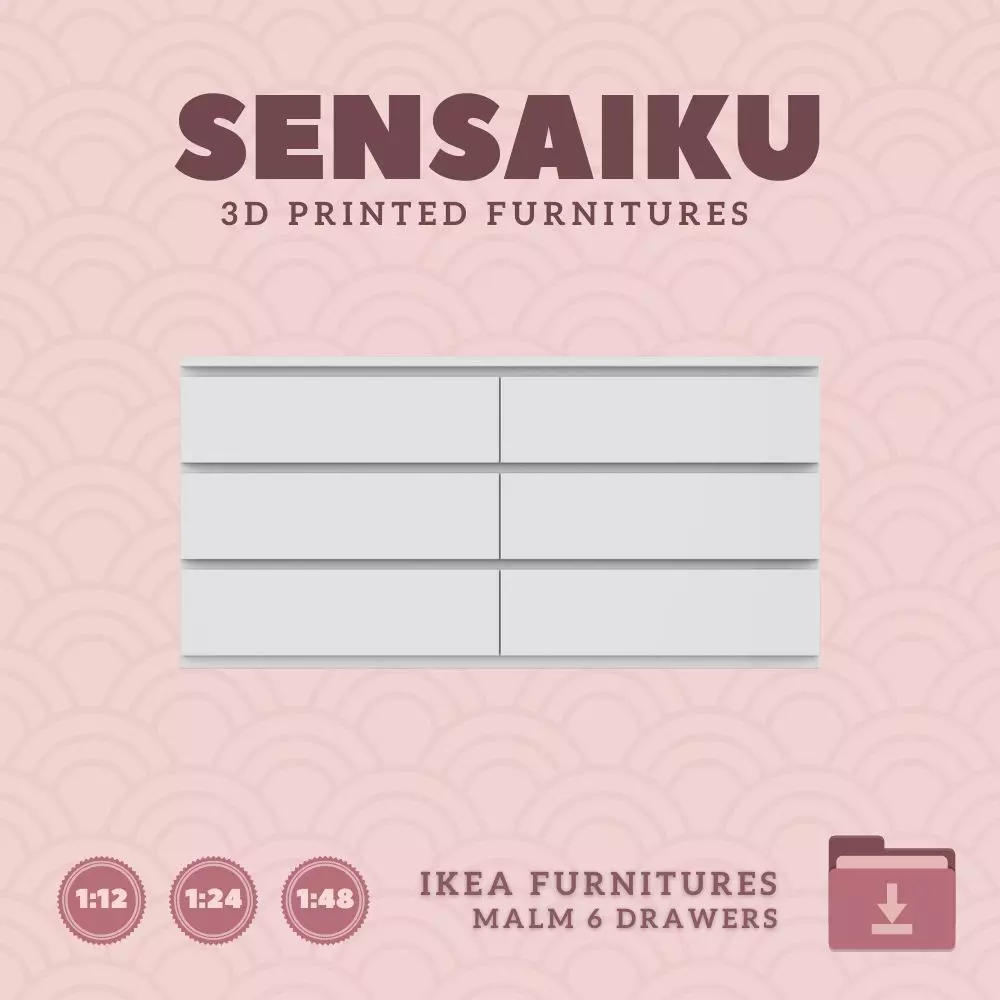 Miniature Malm 6 Drawer Chest IKEA 3D Print Instant Download 3D print model