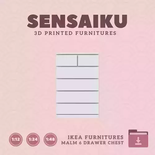 Miniature Malm 6 Drawer Chest IKEA 3D Print Instant Download 3D print model