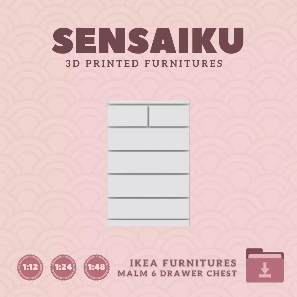 Miniature Malm 6 Drawer Chest IKEA 3D Print Instant Download 3D print model