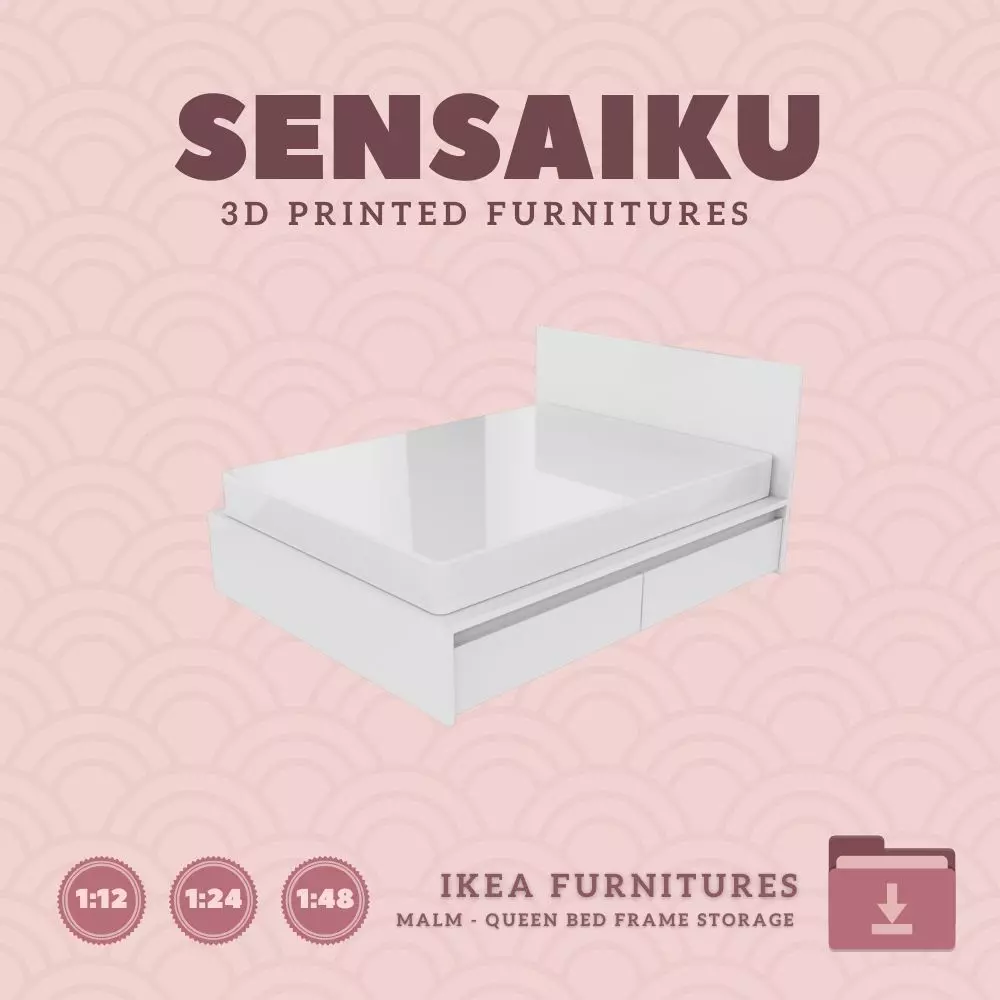 Miniature Malm Bed Frame - Queen Bed IKEA 3D Print 3D print model