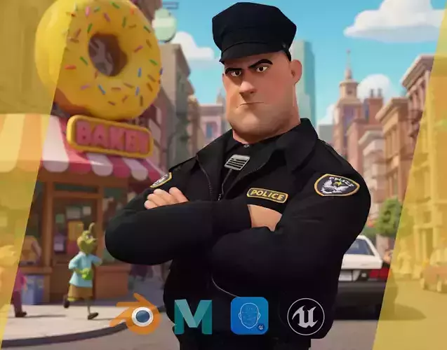 Rigged Police Officer Toon Character Toon Cop Low-poly 3D model