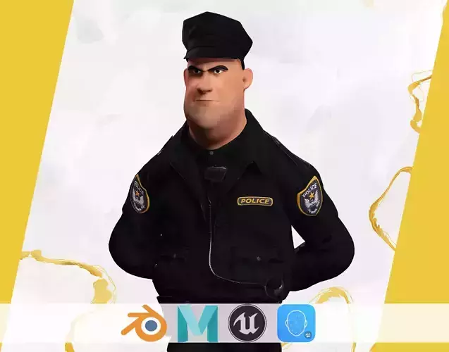 Rigged Police Officer Toon Character Toon Cop Low-poly 3D model
